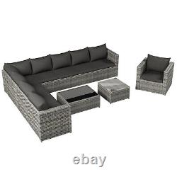 9-seater Rattan Garden Furniture Set Outdoor Patio Corner Sofa Table withCushions