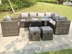 9 seater corner rattan sofa dining set chair table patio garden furniture grey