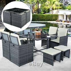 9PC Rattan Garden Home Furniture Dining Table Chairs Set Patio Wicker Sofa Gray