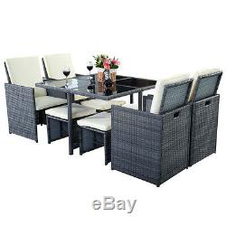 9PC Rattan Garden Home Furniture Dining Table Chairs Set Patio Wicker Sofa Gray