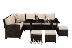 9Seat Grey/Brown Modular Corner Rattan Dining Set Garden Sofa Furniture Outdoor