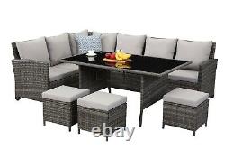 9Seat Grey/Brown Modular Corner Rattan Dining Set Garden Sofa Furniture Outdoor