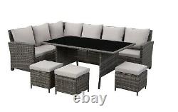 9Seat Grey/Brown Modular Corner Rattan Dining Set Garden Sofa Furniture Outdoor