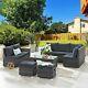 9pcs Rattan Garden Furniture Set Corner Lounge Outdoor Sofa Chair Stools Patio