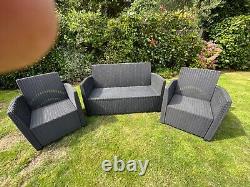 Allibert Rattan Garden Furniture 2 Seater, 2 Armchairs, Cushions, Table Vgc