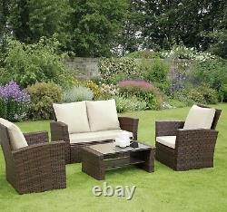 Aria Rattan Garden Furniture 4 Piece Patio Set Table Chairs Grey or Brown. St 2
