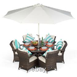 Arizona 6 Seater Round Rattan Garden Dining Table & Chairs Set Patio Furniture