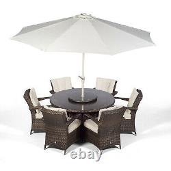 Arizona 6 Seater Round Rattan Garden Dining Table & Chairs Set Patio Furniture