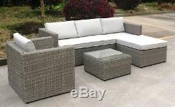 Austin Deluxe Sofa Set with Chaise Grey Rattan Weave Garden Furniture
