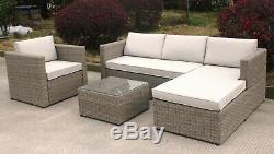 Austin Deluxe Sofa Set with Chaise Grey Rattan Weave Garden Furniture