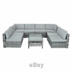 Azuma Outdoor Monaco 10pc Aluminium Rattan Garden Furniture Patio Sofa Set Grey