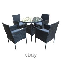 BIRCHTREE Rattan Garden Furniture Set 4 Chair and 1 Round Glass Table Set Patio
