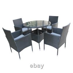 BIRCHTREE Rattan Garden Furniture Set 4 Chair and 1 Round Glass Table Set Patio