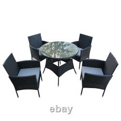 BIRCHTREE Rattan Garden Furniture Set 4 Chair and 1 Round Glass Table Set Patio