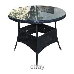 BIRCHTREE Rattan Garden Furniture Set 4 Chair and 1 Round Glass Table Set Patio