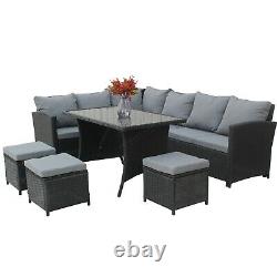 BIRCHTREE Rattan Garden Furniture Set Sofa Footstool Glass Table 9 Seat Patio 04