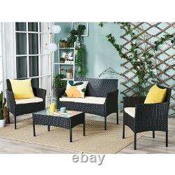 BLack 4 PCS Rattan Garden Furniture Set Chair sofa Table Patio Conservatory