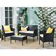 Black 4 Pcs Rattan Garden Furniture Set Chair Sofa Table Patio Conservatory