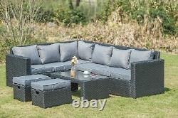 Barcelona 8 seater corner sofa coffee table set garden furniture grey rattan set