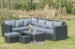 Barcelona 8 seater corner sofa coffee table set garden furniture grey rattan set