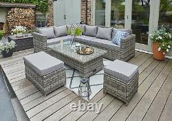 Barcelona 9 Seater Grey Rattan Garden Furniture Dining Set With Rising Table