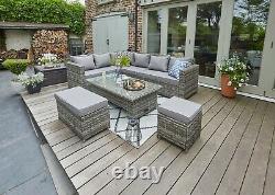 Barcelona 9 Seater Grey Rattan Garden Furniture Dining Set With Rising Table