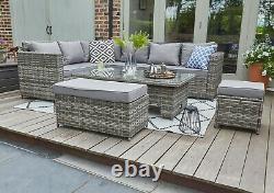 Barcelona 9 Seater Grey Rattan Garden Furniture Dining Set With Rising Table