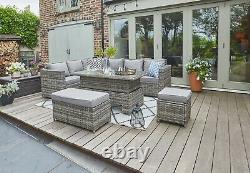 Barcelona 9 Seater Grey Rattan Garden Furniture Dining Set With Rising Table
