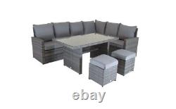 Bentley 6 Seater Premium Rattan Dining Set Grey grade B return