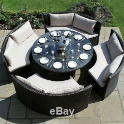 Bentley Rattan Outdoor Garden Furniture Brown Round Dining Table Sofa Set