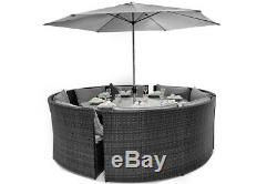 Bentley Rattan Outdoor Garden Furniture Grey Round Dining Table Sofa Set