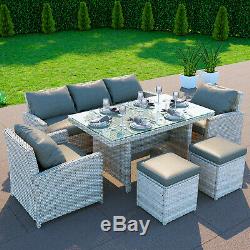 BillyOh Minerva Rattan Garden Furniture 7 Seater Dining Sofa Set Grey / Natural