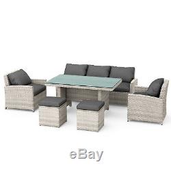 BillyOh Minerva Rattan Garden Furniture 7 Seater Dining Sofa Set Grey / Natural