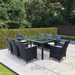 BillyOh Siena Rattan Garden Furniture 8 Seater Dining Set Glass Top Table Black