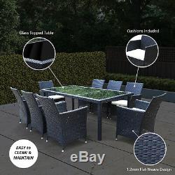 BillyOh Siena Rattan Garden Furniture 8 Seater Dining Set Glass Top Table Black