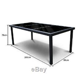 BillyOh Siena Rattan Garden Furniture 8 Seater Dining Set Glass Top Table Black