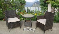 Bistro Garden Rattan Wicker Outdoor Dining Furniture Set Table Chairs 2 Two