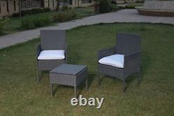 Bistro Rattan Set Garden Patio 3pc Furniture Table & Chair Outdoor Wicker