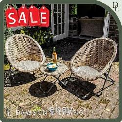 Bistro Set 2 Rattan Garden Furniture Seat 2 Chairs & Coffee Table (Grey/Brown)