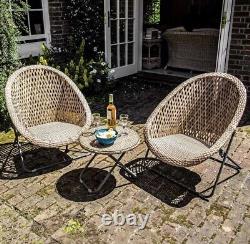 Bistro Set 2 Rattan Garden Furniture Seat 2 Chairs & Coffee Table (Grey/Brown)