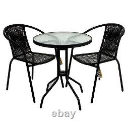 Bistro Sets Black Wicker Table Chair Patio Garden Outdoor Furniture Diner Home