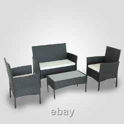 Black 4PC Rattan Garden Furniture Set Outdoor Patio Conservatory Sofa Arm Chairs