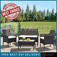 Black 4pc Slim Rattan Garden Furniture Outdoor Dining Sofa Table Chairs Set New