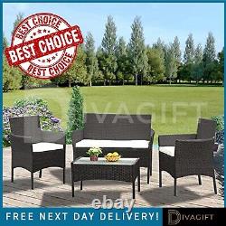 Black 4pc Slim Rattan Garden Furniture Outdoor Dining Sofa Table Chairs Set New