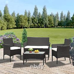 Black 4pc Slim Rattan Garden Furniture Outdoor Dining Sofa Table Chairs Set New