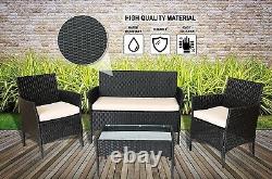 Black 4pc Slim Rattan Garden Furniture Outdoor Dining Sofa Table Chairs Set New