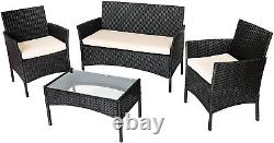 Black 4pc Slim Rattan Garden Furniture Outdoor Dining Sofa Table Chairs Set New