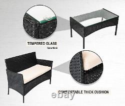 Black 4pc Slim Rattan Garden Furniture Outdoor Dining Sofa Table Chairs Set New