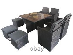 Black CUBE RATTAN GARDEN FURNITURE SET CHAIRS TABLE OUTDOOR PATIO 8 SEATER