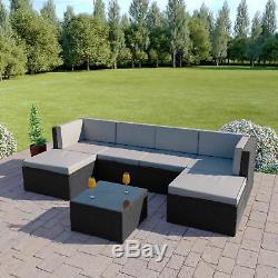 Black Grey Corner Modular Rattan Weave Sofa Set Garden Furniture FREE COVER
